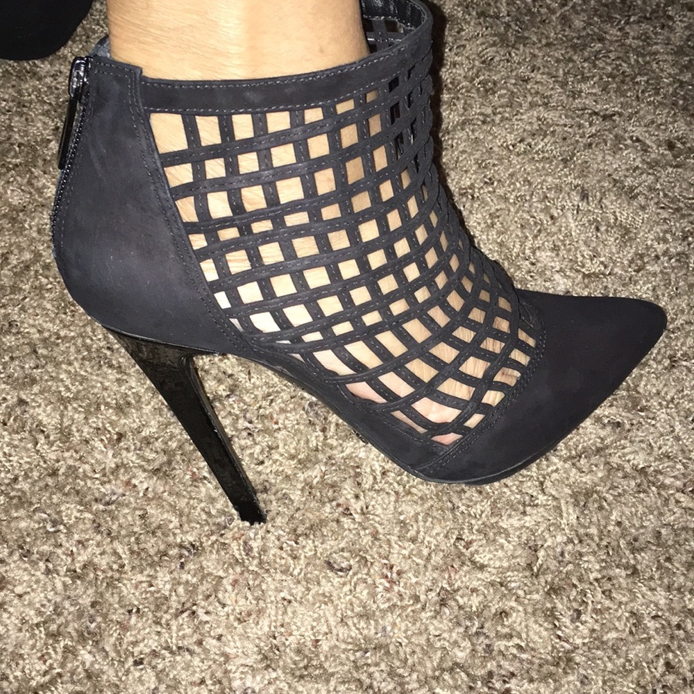 SCHUTZ platform black caged suede booties …